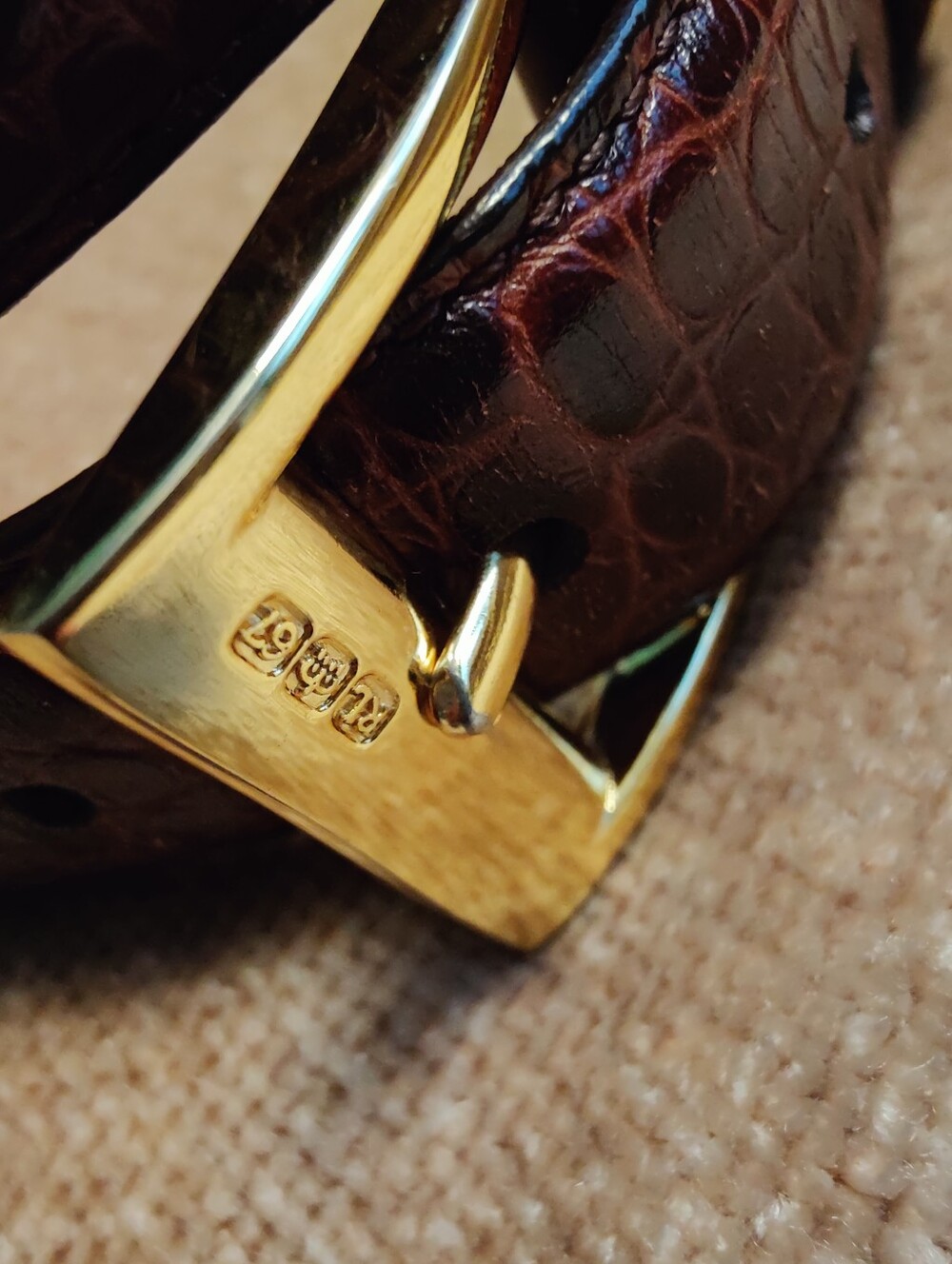 Ralph Lauren Croc-Embossed Leather Belt with Gold Buckle Marks RL 67, Size M - Picture 11 of 12